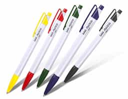 Caneta plástica com acionamento de clic.