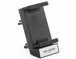 Suporte regulável para celular. Elaborado em plástico resistente.