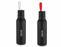 Squeeze em metal 500 ml com parede dupla de inox. Com revestimento emborrachado.