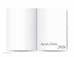 Agenda diária 2025 de couro sintético. Contém fita de cetim marca página, dados pessoais, calendário de 2024 à 2026, mapa do Brasil, mapa-múndi, índice telefônico e planejamento.