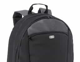Mochila para notebook. 600D2Tone e 300D. Compartimento com divisória almofadada para notebook até 14''. Interior forrado e almofadado, com diversos bolsos. Bolso frontal. Parte posterior e alças almofadadas