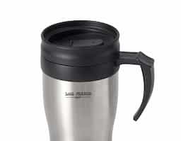 Caneca para viagem aço inox e PP. com tampa. capacidade até 420 ml. Apropriado para bebidas quentes e para congelador