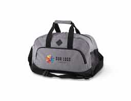 Mala esportiva em Poliéster com alça de mão e ombro. Bolso frontal e lateral.