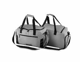 Mala esportiva poliester, bolso com zíper frontal, bolso lateral com zíper, alça de mão,