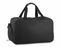Mala esportiva em polyester, compartimento interno isolado para materiais molhados com abertura lateral, alça de ombro, alça de mão dupla, bolso externo com ziper