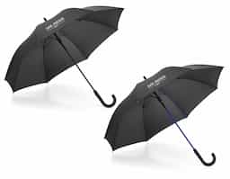 guarda-chuva pongee 190T. varetas em fibra de vidro e pega revestida a borracha. á prova de vento. abertura automática