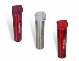 Garrafa térmica 350ml colorida com sistema de trava. 