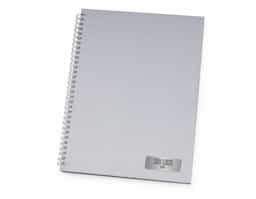 Caderno de negócios grande com pintura metalizada e wire-o prata. Miolo permanente e folhas para preenchimento de dados pessoais, comerciais e contatos 100 folhas brancas com pauta