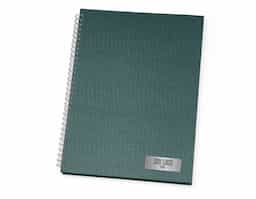 Caderno de negócios grande com pintura metalizada e wire-o prata. Miolo permanente e folhas para preenchimento de dados pessoais, comerciais e contatos 100 folhas brancas com pauta