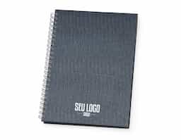 Caderno de negócios pequeno com pintura metalizada e wire-o prata. Miolo permanente e folhas para preenchimento de dados pessoais e comerciais.100 folhas pautadas
