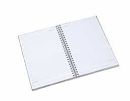Caderno de negócios pequeno com pintura metalizada e wire-o prata. Miolo permanente e folhas para preenchimento de dados pessoais e comerciais.100 folhas pautadas
