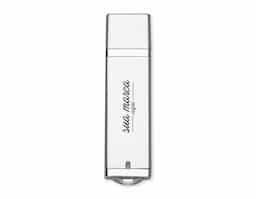 Pen drive Super Talent 4GB em plástico resistente, corpo cinza com detalhes prata. Possui tampa e ao conectar no USB uma luz irá acender na parte inferior.