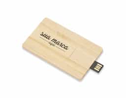 Pen card 4GB retangular de madeira, compartimento da memória giratório.