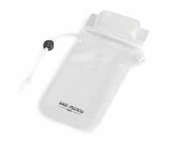 Bolsa para celular  PVC impermeável (não aconselhável imersão). fita ajustável. parte frontal transparente e traseira branco fosco. permite utilização touch fecho hermético com velcro.