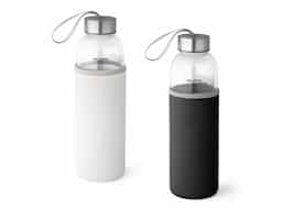 Squeeze em vidro e tampa em aço inox com alça para fácil transporte. Capacidade até 520 mL. Fornecido com luva em soft shell dando proteção extra à sua squeeze. Caixa branca 94651 vendida opcionalmente. Certificação EU Food Grade