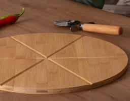 Kit pizzas, contendo
Tábua para pizza
Cortador
Obs.:Os componentes de madeira e bambu poderão apresentar tonalidades diferente