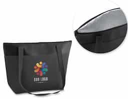 Bolsa térmica conservadora, capacidade 6,5 litros, nylon 420 e detalhe em couro sintético com alça de ombro
