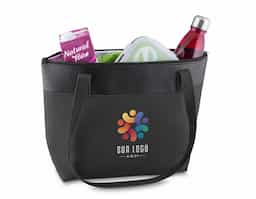 Bolsa térmica conservadora, capacidade 6,5 litros, nylon 420 e detalhe em couro sintético com alça de ombro