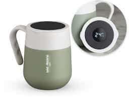 Caneca Térmica 500ml em inox com display LED com termômetro digital na tampa para indicar a temperatura do líquido.