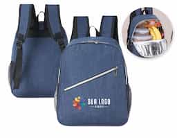 Mochila térmica com capacidade de 15 litros, compartimento principal com revestimento térmico aluminizado. Contém compartimento frontal, bolsos laterais de nylon, alça de mão em nylon e alças para as costas ajustáveis com revestimento espumado