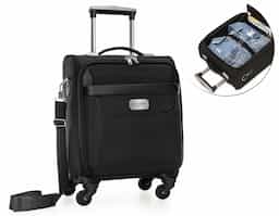 Mala de viagem com padrão para bagagem de mão, conforme especificações IATA (Associação Internacional de Transportes Aéreos). Confeccionada em nylon de alta qualidade, possui alça de mão emborrachada, puxador retrátil com botão acionador, sistema com 4 rodas multidirecionais, compartimento frontal de zíper com divisória para documentos e canetas e compartimento principal com bolso para notebook até 13.3 