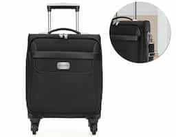 Mala de viagem com padrão para bagagem de mão, conforme especificações IATA (Associação Internacional de Transportes Aéreos). Confeccionada em nylon de alta qualidade, possui alça de mão emborrachada, puxador retrátil com botão acionador, sistema com 4 rodas multidirecionais, compartimento frontal de zíper com divisória para documentos e canetas e compartimento principal com bolso para notebook até 13.3 