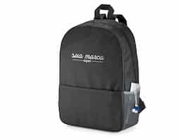 Mochila para notebook em 600D. Compartimento com divisória almofadada para notebook até 15.6''. Bolso lateral em tela e bolso frontal. Parte posterior e alças almofadadas.