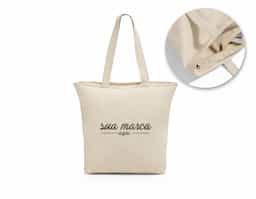 Sacola 100% algodão (280 g/m²) com fecho e bolso interior