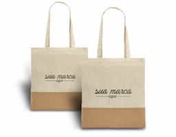 Sacola 100% algodão (160 g/m²) com detalhe em imitação de juta e alças de 65 cm