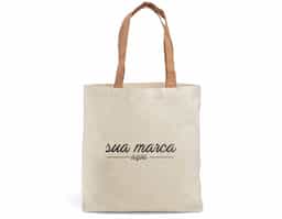 Sacola 100% algodão (180 g/m²) com alças de 60 cm em cortiça e com bolso interior.
