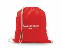 Sacola tipo mochila 100% algodão (100 g/m²), leve, resistente e confortável, com alças para transporte prático. Material natural e sustentável, ideal como brinde corporativo ecológico, combinando funcionalidade, estilo e ampla área para personalização da marca.