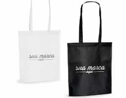 Sacola em non-woven (80 g/m²) termo-selado com alças de 55 cm. 270 x 350 mm
