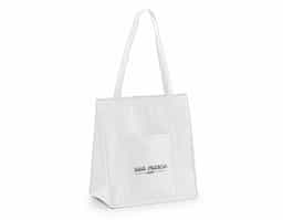 Sacola térmica em non-woven (80 g/m²) com fechamento em velcro e bolso frontal. Capacidade até 10 litros. 320 x 350 x 170 mm