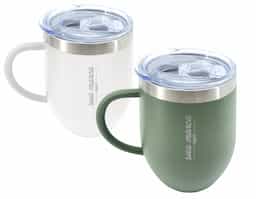 Caneca térmica de inox com capacidade de 350ml, material livre de BPA. Contém tampa acrílica com bocal e trava de segurança.