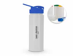 Squeeze de polietileno 550ml com tampa plástica rosqueável, contém alça e tampa protetora para o bocal.				