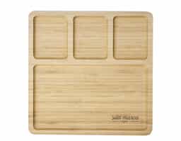 Petisqueira de bambu quadrada com 4 divisórias.