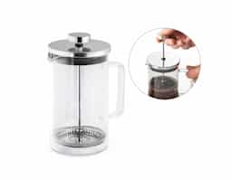 Cafeteira em vidro borosilicato e aço inox. Capacidade até 600 ml. Food grade. Fornecida em caixa