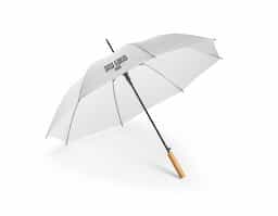 Guarda-chuva em rPET pongee com abertura automática, haste e estrutura em metal. Pega em madeira