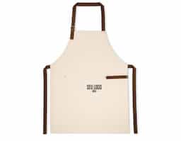 Avental em 100% algodão canvas (320 g/m²) com detalhes em metal. Com 3 bolsos multifuncionais e uma tira lateral (para suporte de um pano de cozinha). Tira do pescoço facilmente ajustável