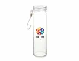 Garrafa em vidro borossilicato com capacidade de 400ml. Alça de transporte em silicone. Tampa de plástico rosqueável com anel de silicone.

