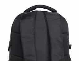 Mochila para notebook em tecido poliéster.
Parte externa: 1 compartimento, alça de mão e ombro acolchoado, saída USB e fone de ouvido, 2 bolsos frontais com zíper e 2 bolsos laterais.
Parte interna: Compartimento acolchoado para notebook de até 15
