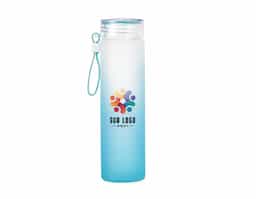  Garrafa de vidro jateado bicolor, capacidade de 470ml. Contém alça de silicone.