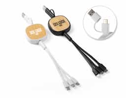 Carregador com tamanho ajustável em plástico detalhe em bambu contendo:Entrada Lightning Micro USB;USB-C;


