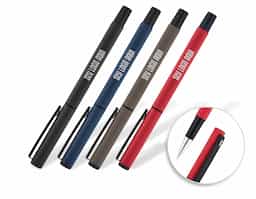 Roller em alumínio com clipe acabamento emborracha. Disponível em várias cores. Escrita em preto.
