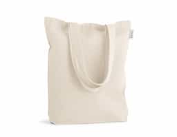Sacola em algodão (220 g/ m²) composta por 50% algodão e 50% algodão reciclado, com alças de 60cm. 380 x 400 x 100 mm