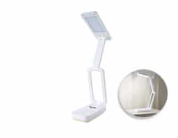 Luminária retrátil recarregável com 14 leds e funcionamento touch, material plástico. Contém três estágios de iluminação com regulagem de intensidade touch: luz fria (branca), luz quente (amarela) e luz mista (branca e amarela). Base com botão para ligar e desligar e área para encaixe na parte inferior. Acompanha uma bateria de lítio e cabo USB para carregamento .Aberta 45 cm