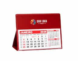 Calendário de mesa grande em PVC, com refil 2027 incluso. Ideal para mesas de escritório, oferece praticidade, organização e ótima apresentação.