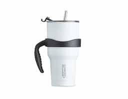Caneca térmica de inox com capacidade para 800 ml, contém duas tampas, sendo uma acrílica com bocal, trava de segurança, e uma pequena tampa acoplada emborrachada para dissipação da temperatura, e a segunda tampa acrílica, contém compartimento que ao deslizar acessará ao bocal. Acompanha canudo de inox e escovinha de limpeza.