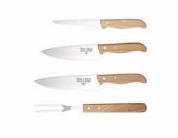 Kit churrasco em estojo de madeira, composto por três facas e um garfo. As facas são fabricadas em aço inoxidável de alta qualidade, garantindo durabilidade e precisão no corte de carnes. O garfo possui pontas afiadas para manuseio seguro dos alimentos durante o churrasco. O estojo de madeira oferece proteção e organização às peças, facilitando seu armazenamento e transporte. Ideal para entusiastas da culinária ao ar livre.