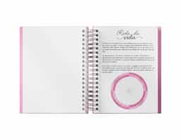 Planner anual em percalux com calendários mensais e semanais. Não possui datas fixas. Além dos calendários o planner contém páginas de identificação, roda da vida, datas importantes, senhas e acessos, contatos, metas anuais, planejamento anual, livros para ler, filmes para ver, minhas séries, controle financeiro, metas financeiras, despesas previstas, contas parceladas, saúde financeira, cuidados com a saúde, meu ano em pixel, e uma parte especial pets para registrar as informações, cuidados, compromissos, cronograma alimentar, vermífugos e vacinas.